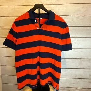 Lands End Orange and Navy Striped Polo Shirt,Business Casual, Dress  Casual